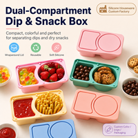 YMS Custom Leuke Siliconen Snackboxen met Dubbele Vakken en Lekvrije BPA-Vrije Deksels voor Saladedressing & Kruiden