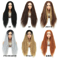 Perruques Synthétiques à Lace T Part Longues Bouclées pour Femmes, Perruque Ondulée Profonde Ombrée Marron de 28 Pouces Résistante à la Chaleur