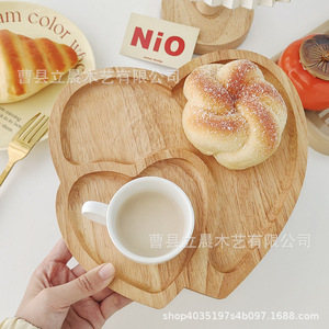 Double Heart Wooden <b>Tray</b> 22cm X 23cm Natural Wood Color Serving <b>Tray</b> For <b>Tea</b> Coffee Snacks Hotel Use - Product Image 4