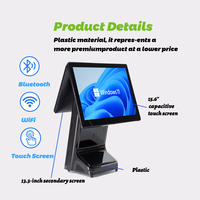 Manufaktur ODM OEM Murah Sistem POS All in One 15.6+13.3 Inch Layar Sentuh  Terminal POS Laris untuk Supermarket Ritel