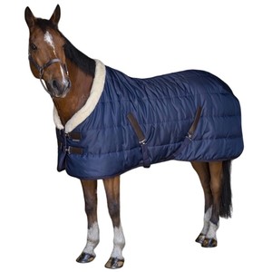 Couverture d'hiver pour cheval en velours polycoton de luxe personnalisée, imperméable, avec doublure en polyester doux pour utilisation en écurie - Product Image 4