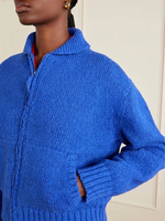 Damen Stehkragen-Strickjacke aus Atmungsaktiver Baumwolle mit Reißverschlusstaschen, Schwere Warme Winteroberbekleidung