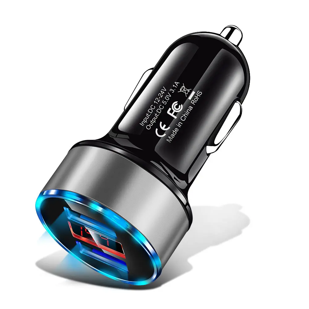 USB Digital Display Car Charger For Cigarette Lighter Smart Phone USB Adapter Mobile Phone Charger Dual Voltmeter Fast Charging