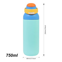 Bouteille d'eau isotherme sous vide 24 oz en acier inoxydable avec couvercle à paille large, anti-fuite, pour voiture et sport, avec poignée