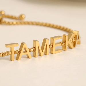 Bracciale Personalizzato con Nome per Donne, Placcato in <span class=keywords><strong>Oro</strong></span> 18K, Regolabile, Gioiello Artigianale, Regalo per Lei - Product Image 2