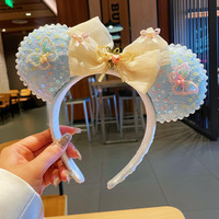 Bandeau Mickey mignon pour enfants, nœud à paillettes doux, oreilles de Minnie, tenue de paradis, accessoires pour cheveux