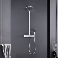 Ensemble de robinetterie de douche thermostatique en laiton chromé mural, mitigeur rond à jet doux et massant pour salle de bain