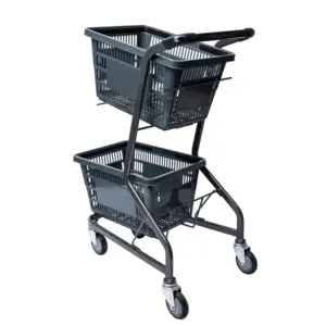 2 Baskets Shopping Cart Supermarket Carts Baskets Shopping Trolley Carry Plastic Shopping Baskets Picking Trolley