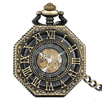 Nouvelle Arrivée - Montre Mécanique Best-Seller - Boîtier Octogonal Créatif en Alliage de Zinc Argenté - Montre de Poche Antique à Couvercle Rabattable