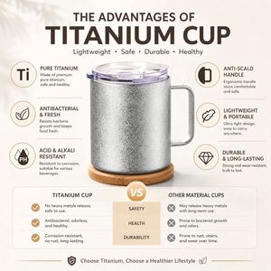 Custom Logo Corporate Gift Double Wall Titanium Coffee <b>Mug</b> with Handle and Lid Lightweight <b>Insulated</b> Camping Cup - Product Image 5