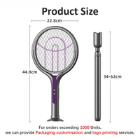 360 °   Raquette anti-moustiques électrique à tête rotative, manche extensible, tapette électrique pour plafonds et coins hauts, prête à être expédiée