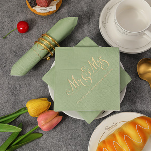 Custom Logo Square Paper Napkins 250mm Gold Foil Printed Wedding Party Props Three Layer Green Pink White - Product Image 1
