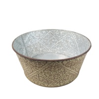 Pot de fleurs rond de style vintage avec logo en relief pour la décoration de jardin et de maison, utilisation intérieure et extérieure, pot décoratif pour plantes et herbes