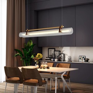 Minimalist Linear Pendant <b>Light</b> Led Long Gold Bar Chandelier For Restaurant Tea Room Dining Table Office Lighting - Product Image 3