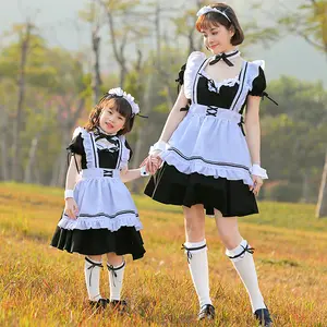 2023 Black And White Girls Halloween Maid Costume Kids Children Housekeeper Cosplay Carnival Purim Parade Stage Role Play Party