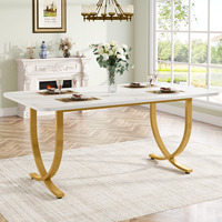 Ensemble de table à manger rectangulaire en bois doré et blanc, style ferme de luxe, convertible et extensible, facile à nettoyer, mobilier d'hôtel