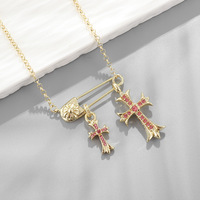Collier pendentif double croix K Luo avec diamants colorés, style vintage hip-hop, chaîne de pull pour couple