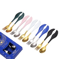 Cuillère à fourchette en forme d'aile, outils de cuisine en acier inoxydable 304 ustensile à Dessert pour la maison à trois dents