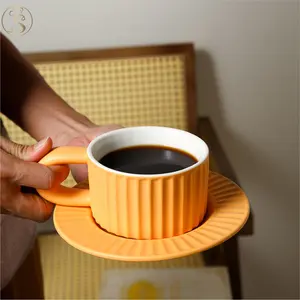 220ML Coffee Tea Espresso Supplies Custom Logo Thick Gloss Color Glazed Porcelain Cup Sets For Coffee And Tea For Cafe