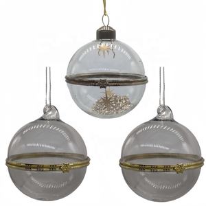 3 buah transparan bola kaca pernikahan ornamen Natal bola liontin kaca terbuka diisi batu kecil hiasan pohon Natal - Product Image 1