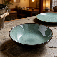 Bol en céramique de luxe nordique moderne, vaisselle, bol de table, assiette créative, vaisselle en grès vert, ensemble de vaisselle, ensemble de service
