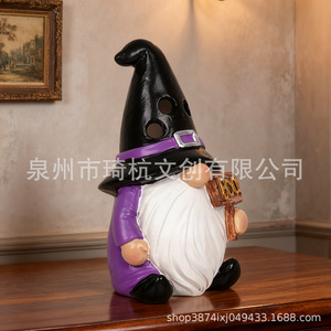Figurine en résine de gnome fantôme d'Halloween avec chat noir et chapeau de sorcière, décoration intérieure pour fête d'Halloween, cadeau - Product Image 3