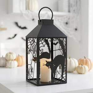 Lanterne porte-bougie en métal noir avec découpes gothiques pour décorations d'Halloween 2026 - Product Image 6