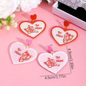 Valentijnsdag hart acryl oorbellen Be Mine Letter kat hond huisdier schattig patroon lichtgewicht damesoorbellen cadeau voor geliefde - Product Image 6