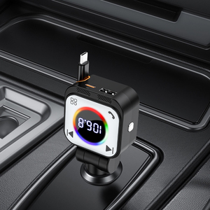 Xe Tiện Ích 2025 FM Transmitter Car Charger 30W/RGB Màu Vòng Ánh Sáng/Có Thể Thu Vào Loại C Cáp 45W Với Bluetooth - Product Image 2