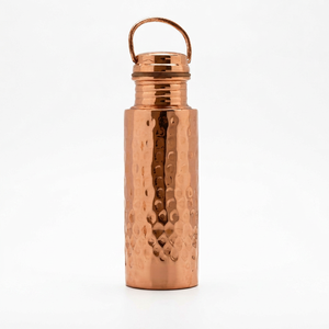 Copper Water Bottle With Carry <b>Loop</b> <b>Hammered</b> Finish Reusable Travel Bottle For Active Lifestyle Office Gym And Outdoor Use - Product Image 1