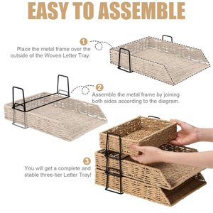 Cesta de Escritorio Estilo Rústico, Tejida con Cuerda de Papel, Bandeja de Almacenamiento para Cartas, Carpetas, Cuadernos, Impresiones - Product Image 3