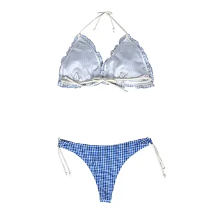 Gingham String Bikini Badpakken Set Dames Badmode 2024 Hete Sexy Strand Oem Groothandel Custom Fabriek Fabrikant