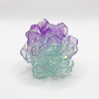 Qijun Ungu Mint Hijau Es Transparan Kunang-kunang Bercahaya Bunga Artistik Tanaman Peony DIY Buatan Tangan Gantungan Kunci Kulkas Resin