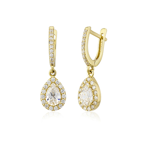 Pendientes colgantes Huggie con cierre inglés de <span class=keywords><strong>Plata</strong></span> de Ley 925 con diseño de gota de lágrima chapado en oro de 14K, joyería fina para mujer - Product Image 1