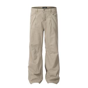 Pantalon cargo décontracté pour homme, coupe droite ample, 100 % coton, style vintage, patchwork, respirant, boutonné, personnalisé en usine - Product Image 2