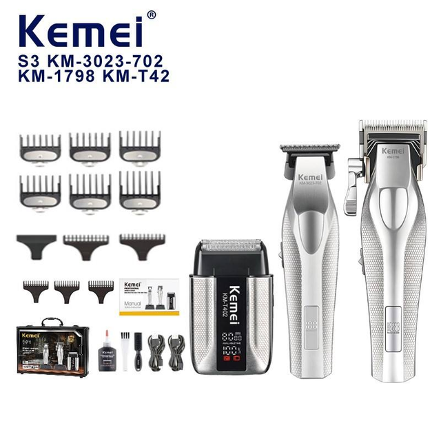 Kemei Km-S3 3 in 1 Multifunction Electric Hair Clipper Set for Barber Machine with DLC Blade IPX7 Waterproof Hair Grooming Set