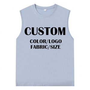 Joychuang camisetas sin mangas de algodón 100% de alta calidad para hombre OEM venta al por mayor chalecos sin mangas de verano con estampado de logotipo personalizado cuello redondo de punto - Product Image 2
