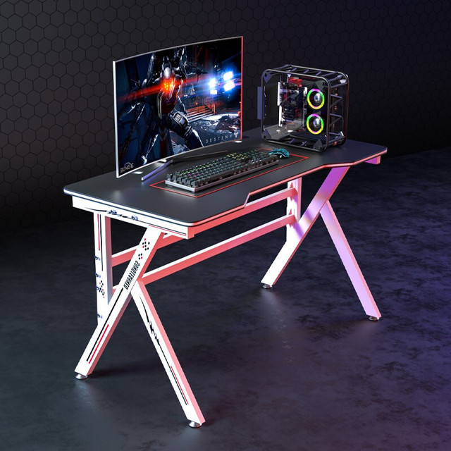 K Shape Fixed Height Adjustable MDF Gaming Table Carbon Fiber Tixture Desktop Computer Racing Desk Frame White Desktop Computer