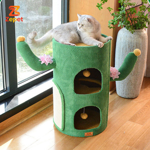 Nouveau Arbre à <span class=keywords><strong>chat</strong></span> en bois massif durable avec nid, plateforme de saut en sisal, espace pour jouets et griffoir intégré et efficace - Product Image 3