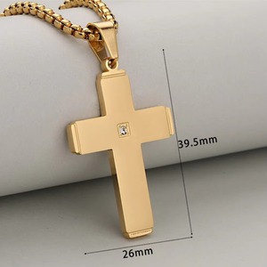 Collier Pendentif Croix Minimaliste en Cristal Unique pour Homme, en Acier Inoxydable Or, Argent, Noir, Bijou Religieux Chrétien, Chaîne Maille Forçat - Product Image 2