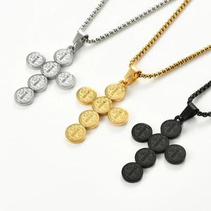 Collana con Pendente Croce di <span class=keywords><strong>San</strong></span> Benedetto in Acciaio Inossidabile, Gioiello Religioso Retrò per Uomo e Donna, Fede Cristiana Cattolica - Product Image 3