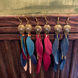 2024 retrò moda bohémien orecchini pendenti in lega con piume lunghe e nappe <span class=keywords><strong>Personalit</strong></span> - Product Image 2