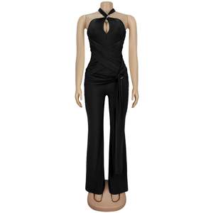 Viviblook Z310JP Mono de una pieza para mujer, elegante, de color liso, sin mangas, con cuello halter y pierna ancha, talla grande - Product Image 2