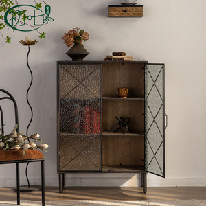 Mueble de Almacenamiento de Vidrio con Diseño de Ondas de Agua, Color Negro Antiguo, Estilo de Alta Gama, Mueble Lateral de Pared para el Hogar, Mueble para Té - Product Image 3