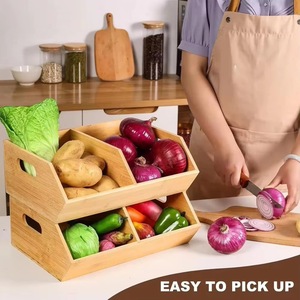 Kitchen bamboo lacquered storage box for <b>potatoes</b> and onions, stackable sustainable food organizer for fruits and vegetables. - Product Image 2