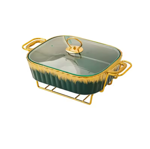 Ensemble de vaisselle rectangulaire de luxe pour marmite sèche en céramique chauffe-plat pour mariage hôtel marmite avec couvercle - Product Image 2