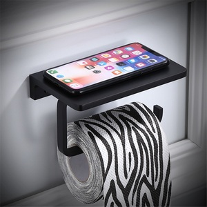 Support mural auto-adhésif en alliage de zinc pour téléphone portable et mouchoirs, design moderne, longueur 35 cm, pour salle de bain - Product Image 4