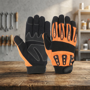 Gants de travail en PU orange et noir avec texture micro-diamantée en relief, poignet élastique antidérapant, gants de sécurité polyvalents - Product Image 3