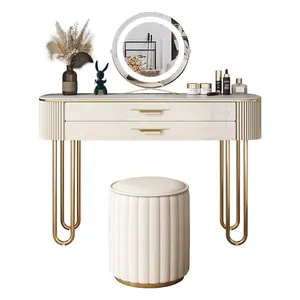 Light luxury dressing table with smart mirror and stool leather mirrored dresser modern design make up table bedroom furniture