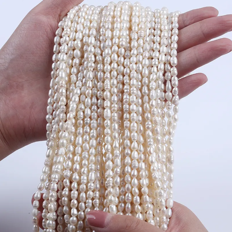 Perla Natural en forma de arroz para fabricación de joyas, 4-5mm, barata